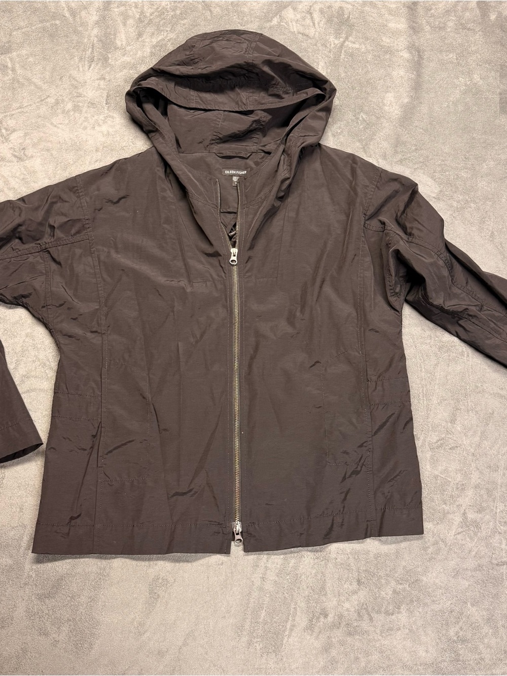Eileen Fisher Black Lightweight Cotton-Nylon Stand Collar Bomber